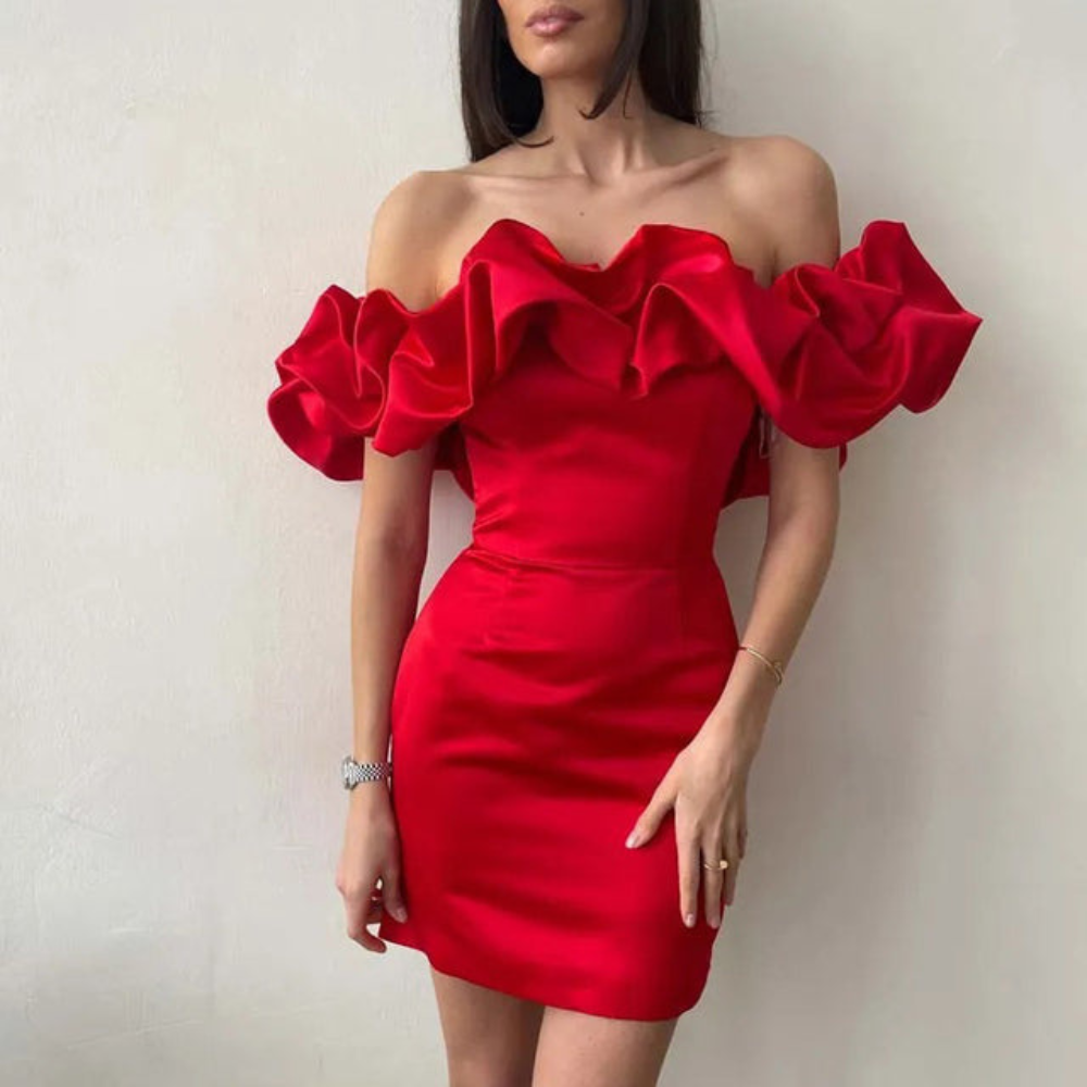 Women Stylish Ruffle Occasion Evening Mini Wedding Guest Dresses