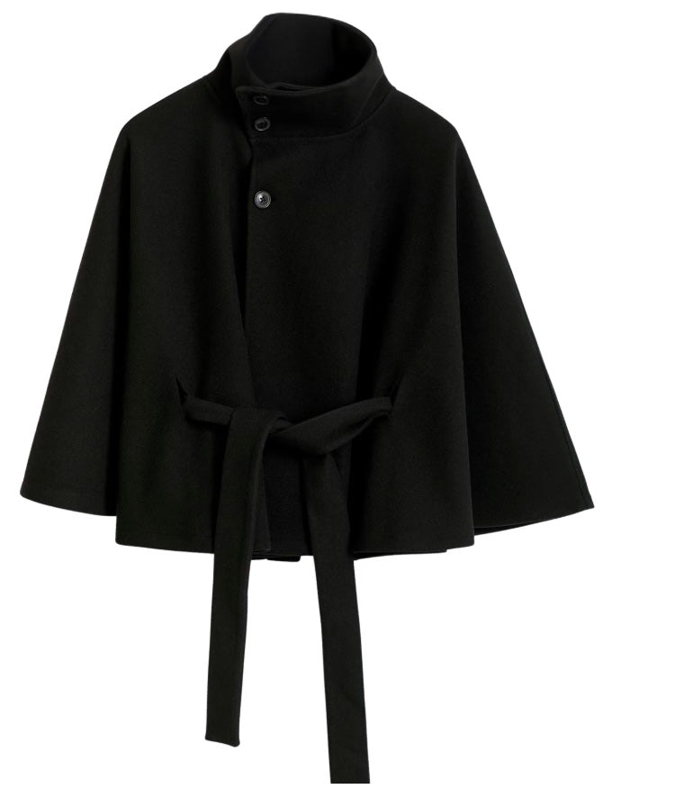 Women's Fashion Relaxed Fit High Collar Coat with Removable Belt