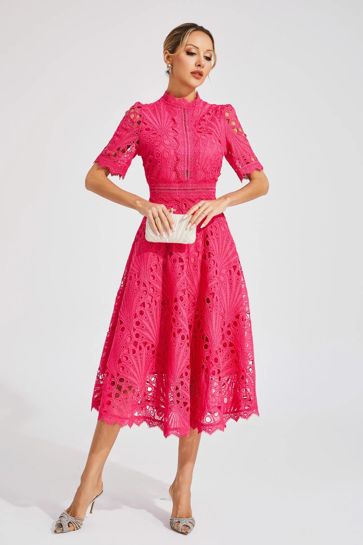 Women's Flattering Lace Party Evening Midi Dress for Women