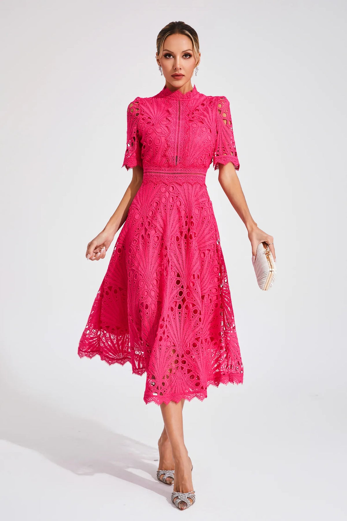 Exquisite Airy Lace Wedding Party Midi Dress for Women