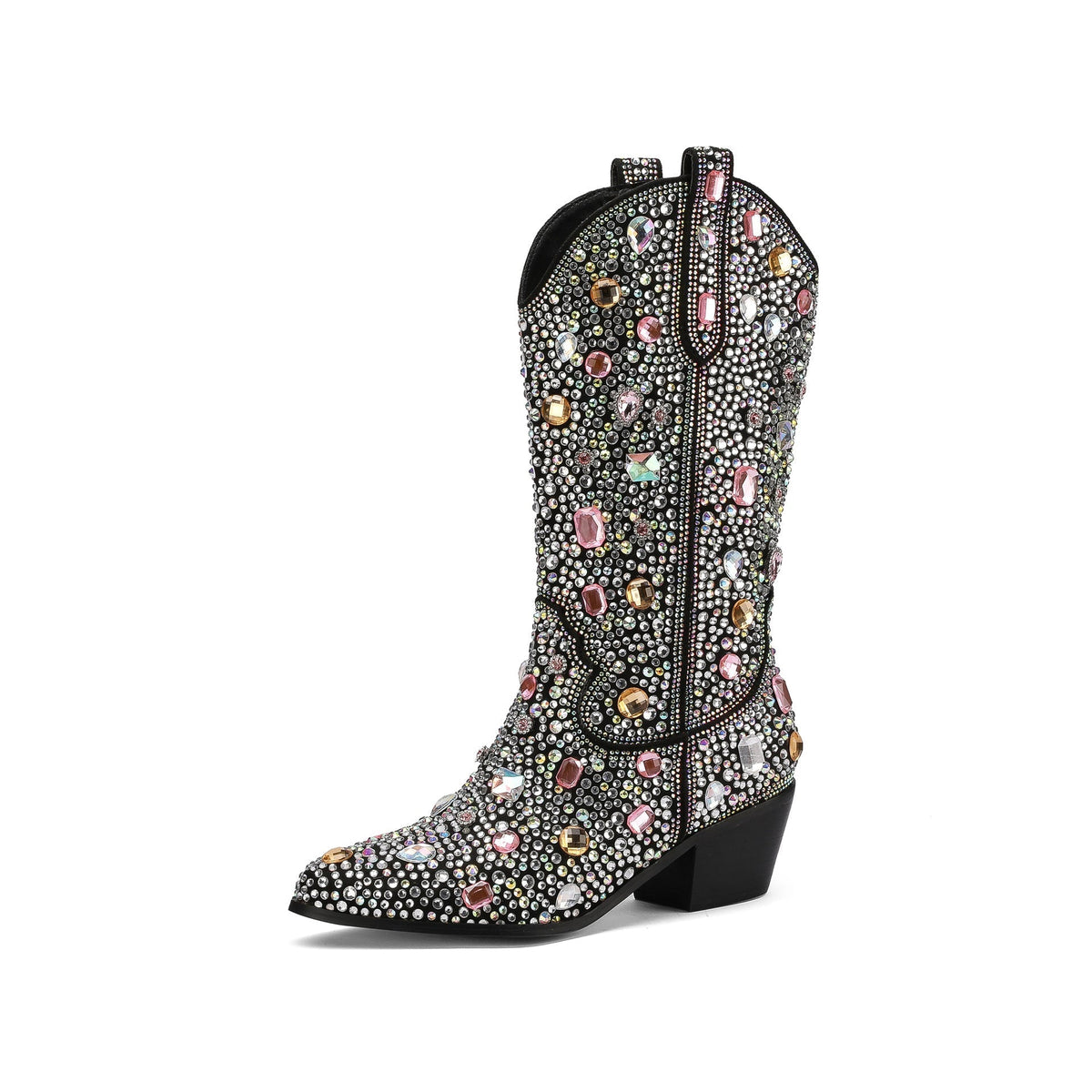 Women's Classic Dazzling Embellished Mid-Calf Cowboy Boots
