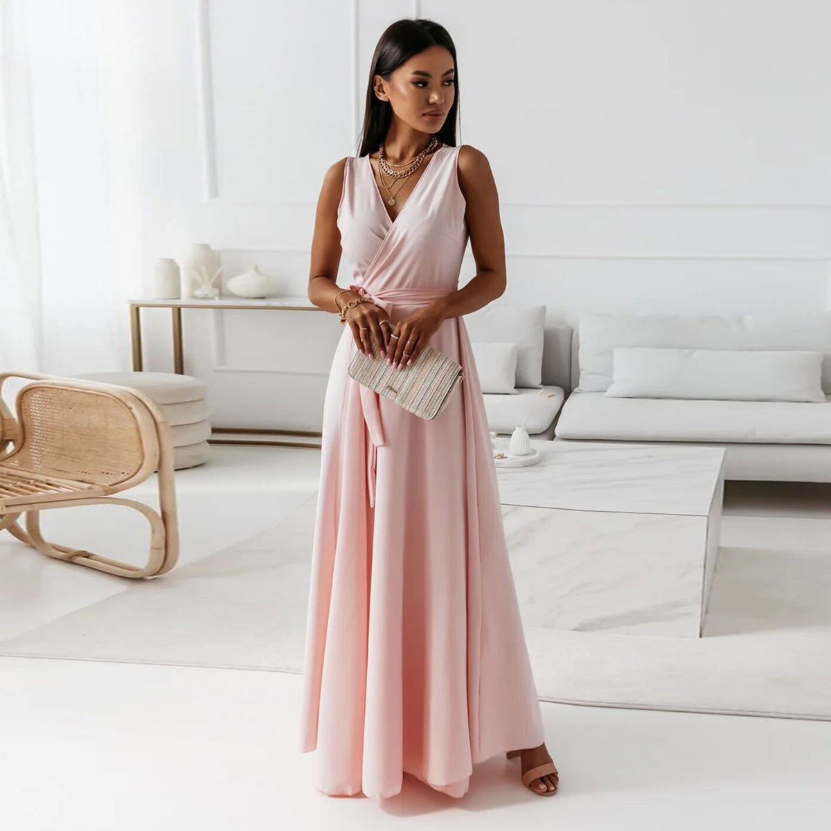 Women Elegant Wrap Long Gown Flattering Wedding Guest Dresses for Formal Event