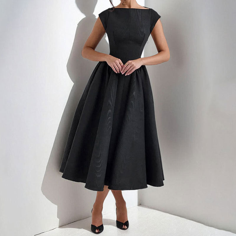Women's Formal Occasion Midi Dress with Round Neckline