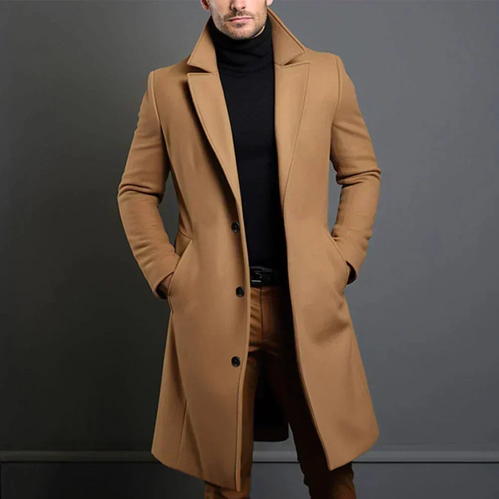 Men's Modern Formal Sleek Slim-Fit Long Winter Coat