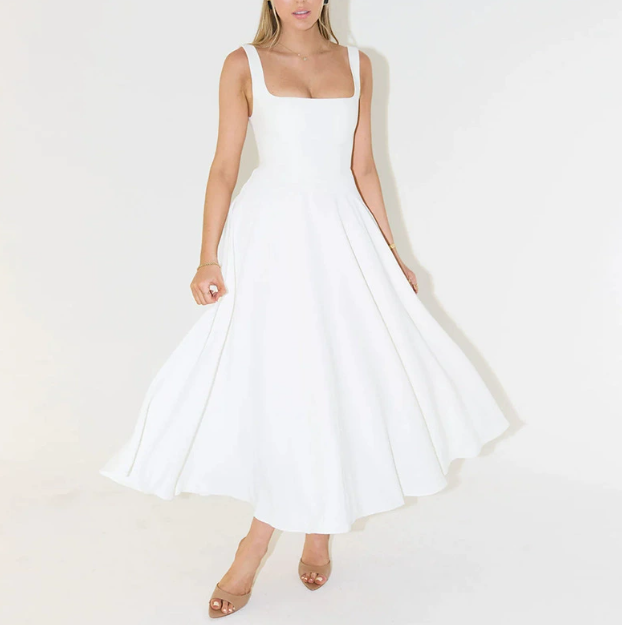 Trendy Square Neck Floral Midi Dress for Women