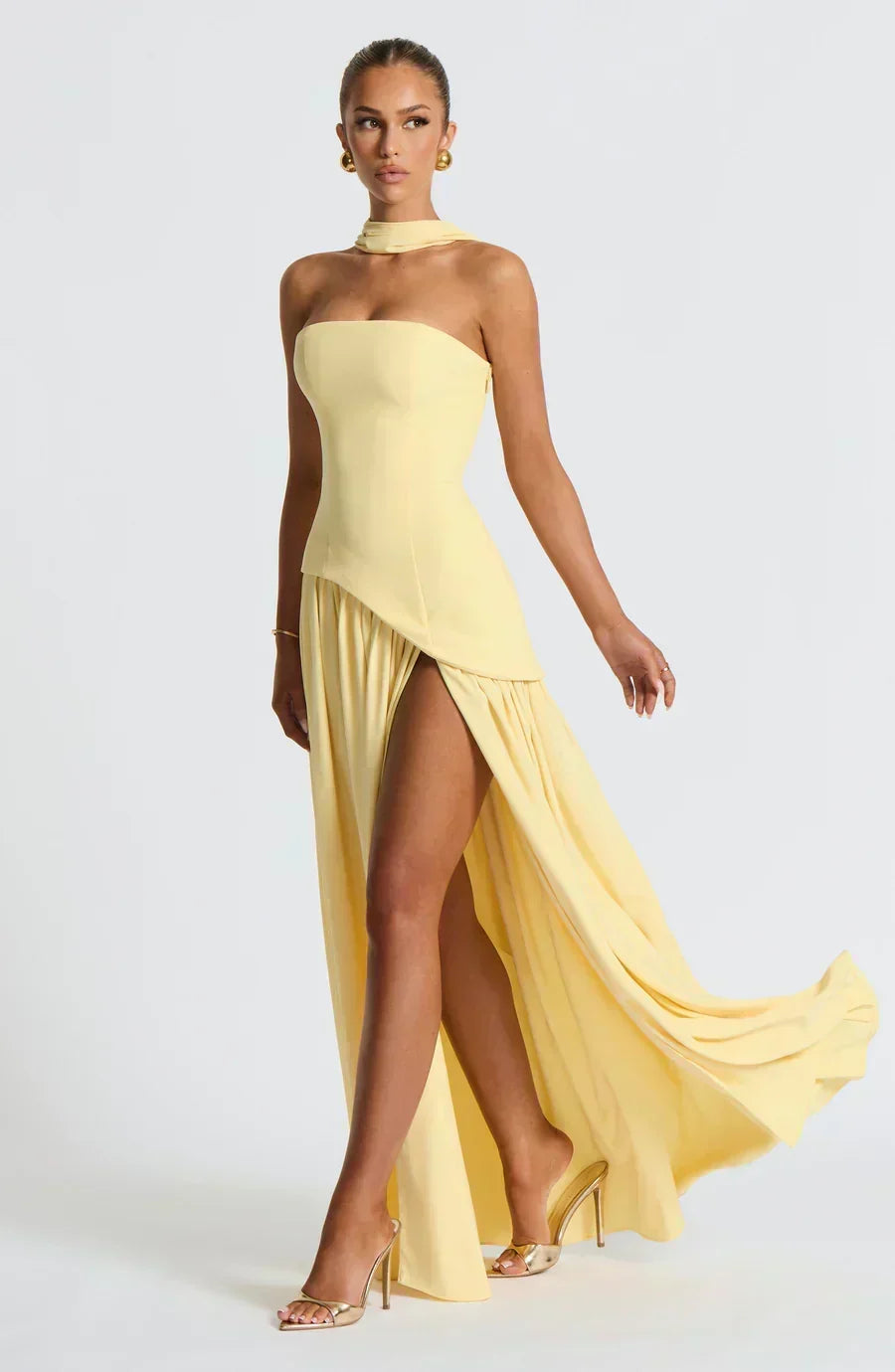 Elegant Slit Long Gown Asymmetric Wedding Guest Dress for Women