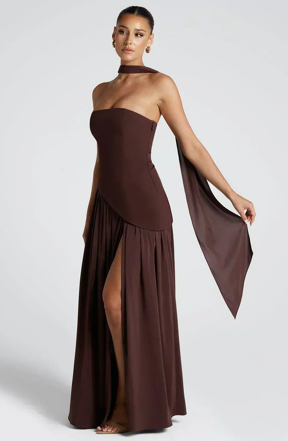 Elegant Slit Long Gown Asymmetric Wedding Guest Dress for Women