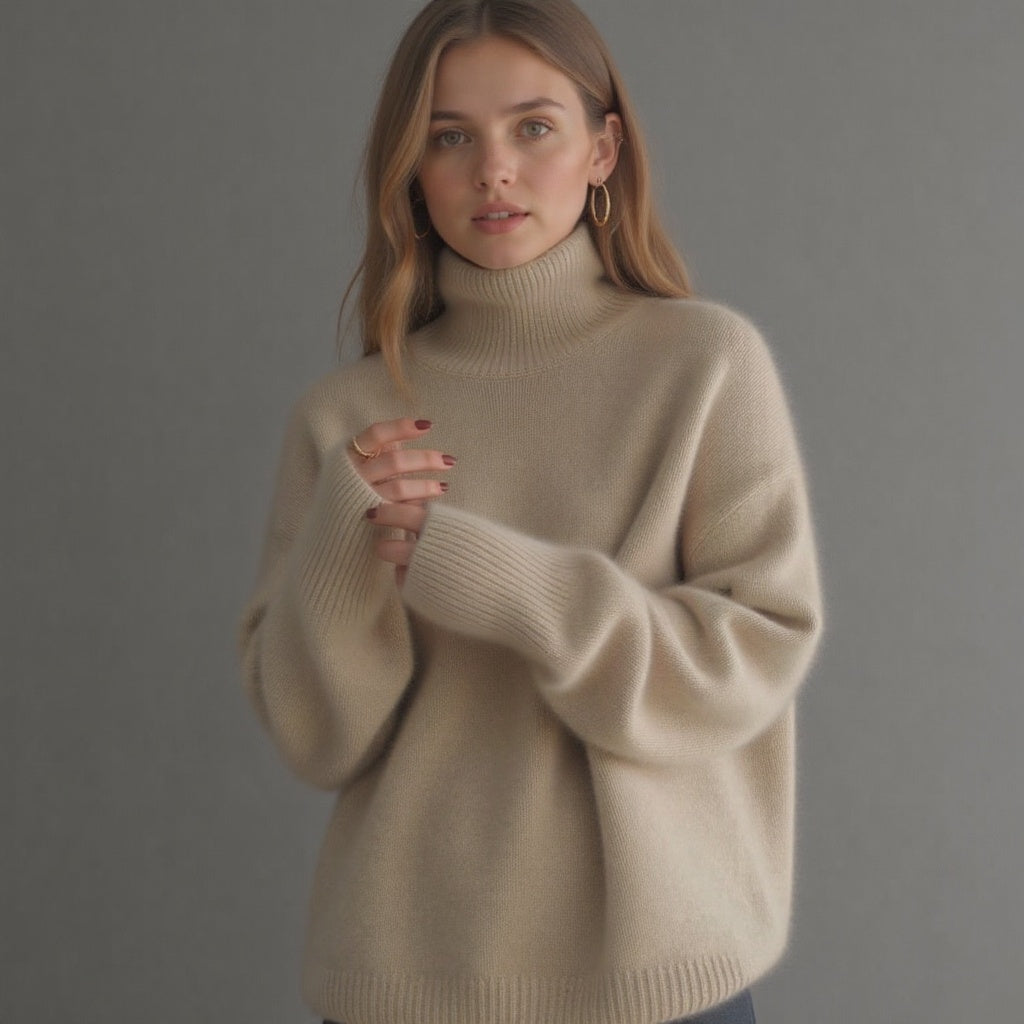 Women's Versatile Elegance Oversized Roll Turtleneck Cashmere Sweater